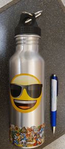 New - Christmas / Birthday Gift Idea -  An Official Emoji Drinks Bottle - With a Carbine Hanging Clip - E