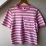 COS Boxy Striped Cotton Crewneck T-Shirt with Pocket Pink & White Size S Image 3