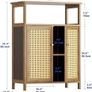 Rattan Bathroom Floor Cabinet, Bamboo Storage Cupboard with 2 Doors, Freestanding Living Room Sideboard, Space Saving Entryway Storage Unit, Walnut Image 2