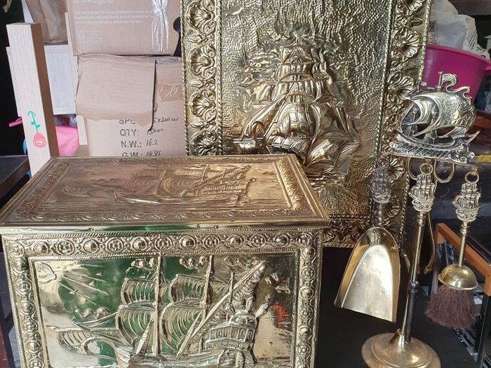 Vintage Polished Brass fireplace set