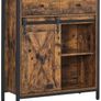 Cabinet with Sliding Door Storage Cabinet, Kitchen Cupboard with Sliding Door, Open Compartment, Adjustable Shelf, Industrial, for Hallway, Living Room, Kitchen, Study, Vintage Brown-Black, Image 3