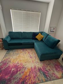 DFS Okra Velvet Teal Corner Sofa