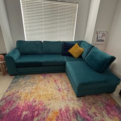 DFS Okra Velvet Teal Corner Sofa
