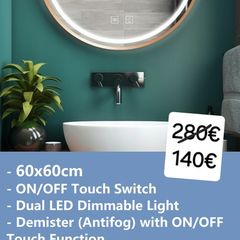 LED Bathroom Mirror Gold Frame Demister Fog Free