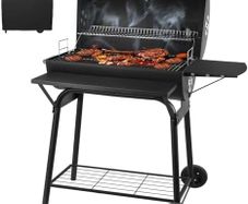 BBQ Grill Smoker With Side Shelves, Barbecue Garden Grill with Temperature Gauge, Outdoor Oil Drum Camping Barbeque Charcoal BBQ Barrel