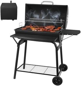 BBQ Grill Smoker With Side Shelves, Barbecue Garden Grill with Temperature Gauge, Outdoor Oil Drum Camping Barbeque Charcoal BBQ Barrel