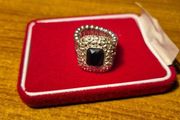 Vintage Silver Tone Metal Black Gemstone Stretch Ring