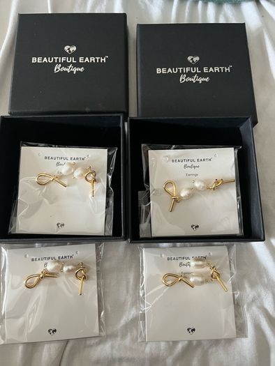 earrings gold pearl drop 4 pairs
