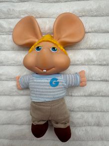 Topo Gigio Maria Perego giochi Blue White Sweater Plush body Vinyl Head Vintage Please see pictures