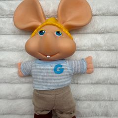 Topo Gigio Maria Perego giochi Blue White Sweater Plush body Vinyl Head Vintage Please see pictures