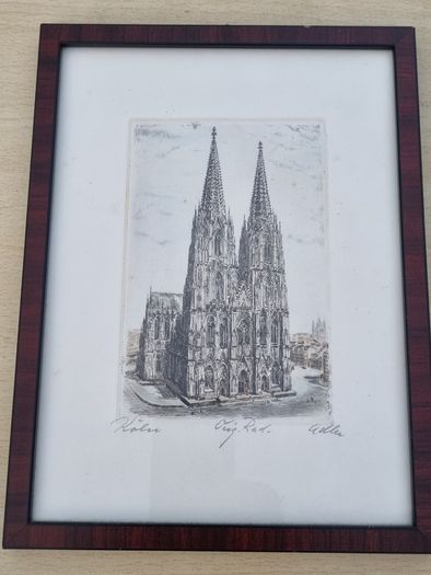 Original etching of Cologne Cathedral by Richard Adler