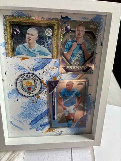 Framed Erling Haaland / Manchester City Custom Display Piece (Topps Cards Crest)