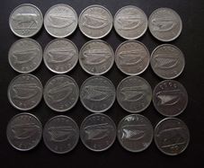 20 Irish 5 pence coins (1993-2000)