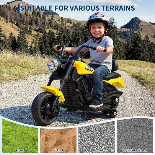 Children's Electric Motorcycle, 6V Electric Car for Children with Music and Lights, Soft Start and Suspension, Children's Light Motorcycle with 2 Training Wheels for 3-6 Years