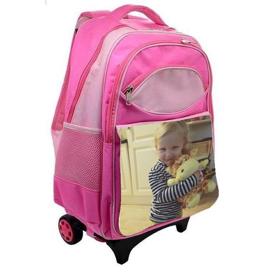 Personalised kids travel bag Pink with your own picture or photo / back to school stationery