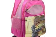 Personalised kids travel bag Pink with your own picture or photo / back to school stationery