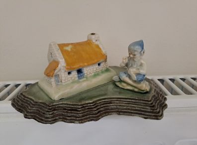 Vintage Shamrock Pottery leprechaun and cottage