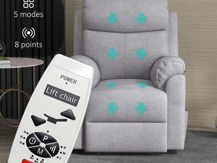 Power Lift Recliner Chair, Electric Lift Chair for Elderly, Overstuffed Linen Fabric Riser and Reclining Armchair with Remote Control, Side Pockets, for Living Room, Grey