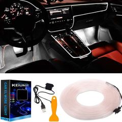 El Wire Lights USB Neon Wire White 5M/16Ft for Car Ambient Lighting Atmosphere Car Led Interior Strip Light Sewing Edge Decoration