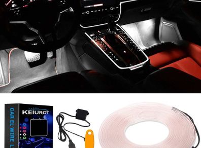 El Wire Lights USB Neon Wire White 5M/16Ft for Car Ambient Lighting Atmosphere Car Led Interior Strip Light Sewing Edge Decoration