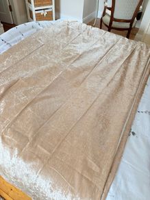 Pair of large gold, crushed velvet effect curtains
