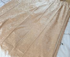 Pair of large gold, crushed velvet effect curtains