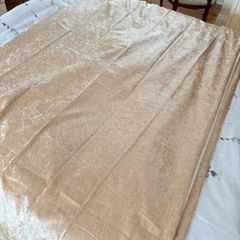 Pair of large gold, crushed velvet effect curtains
