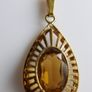 Vintage Citrine Paste Gold Plate Pendant Chain Necklace length 22" Image 5