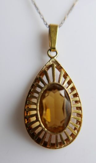 Vintage Citrine Paste Gold Plate Pendant Chain Necklace length 22"