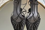 Ladies Black Diamante Kitten-heel Slingback Shoes