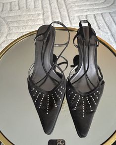 Ladies Black Dolomite Kitten Heal Sling back shoe