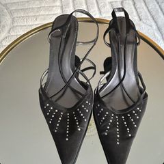 Ladies Black Dolomite Kitten Heal Sling back shoe