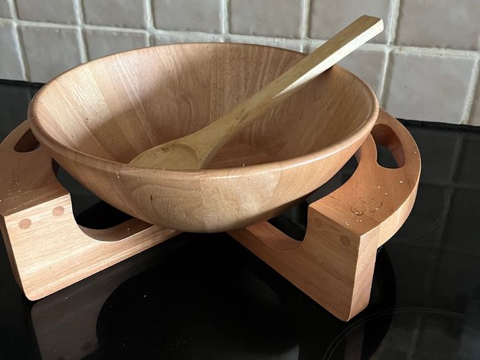Wooden Salad Bowl & Stand & Server