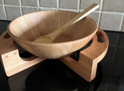 Wooden Salad Bowl & Stand & Server