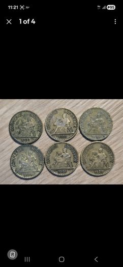 6 No. French 50 Centime Coins. Dates Sequence.