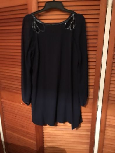 Long slieve lined navy mini dress, very pretty