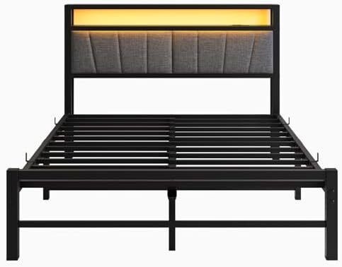 Double Bed Frame with Storage and LED Lights