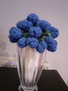 Crochet + knitting Bouquet with 36 Roses can be a table centre piece or stored in a vase 40 euro
