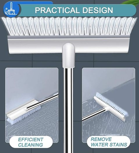 Push Broom Indoor Outdoor Floor Scrub Brush Stiff Bristles ,with Adjustable Long Handle 32-46inches for Bathroom, Living Room, Roof, Garage, Swimming Pool Black and White