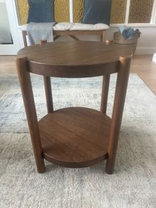 Compact Dark Wood Side Table with Shelf. Excellent Condition