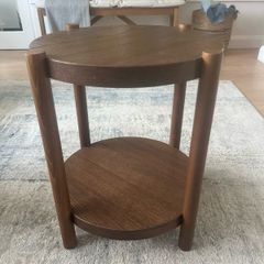 Compact Dark Wood Side Table with Shelf. Excellent Condition