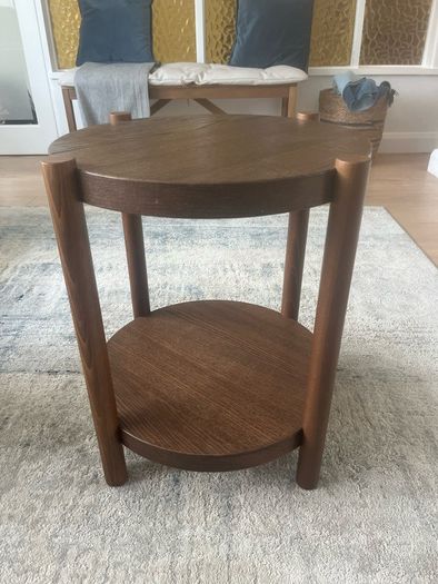 Compact Dark Wood Side Table with Shelf. Excellent Condition