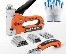 Staple Gun, BeiHeng 3 in 1 Staple Nail Steel Gun with 3000 Staples, Staple Remover, Gloves, Manual Brad Nailer Power Adjustment Stapler Gun for Wood, Crafts, Carpentry, Decoration DIY