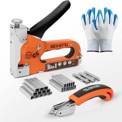 Staple Gun, BeiHeng 3 in 1 Staple Nail Steel Gun with 3000 Staples, Staple Remover, Gloves, Manual Brad Nailer Power Adjustment Stapler Gun for Wood, Crafts, Carpentry, Decoration DIY