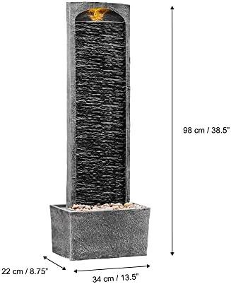 Home Garden Water Feature with LED Lights and Pump, Large Garden Water Fountain, Indoor and Outdoor Straight Waterfall Fountain, Slate Effect