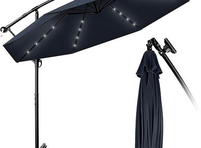 Aluminium LED Solar Cantilever Parasol, Diameter 300 cm, Sun Umbrella with Crank and On/Off Switch, Garden Parasol with UV Protection, Sun Shade with Stand, Market Umbrella, Waterproof