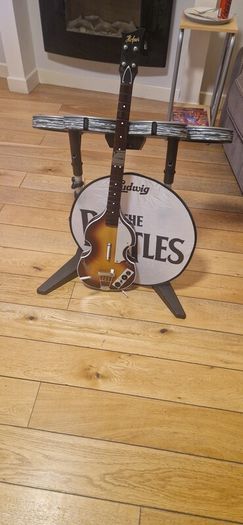 Nintendo Wii beatles rockband drum kit and bass.