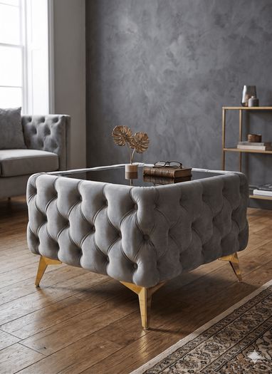 Velvet coffee table with glass
