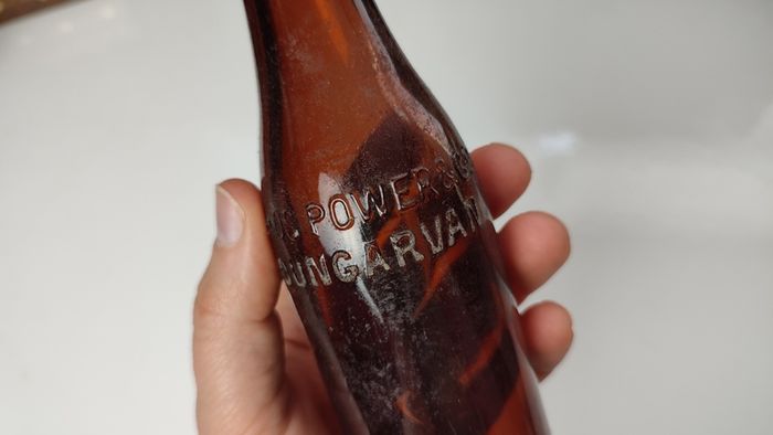 401 - Vintage Thos Power Dungarvan Dark Amber Glass Collectible Decorative Bottle