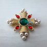 Vintage Style Maltese Cross Gold Pearl Brooch Pin Image 5